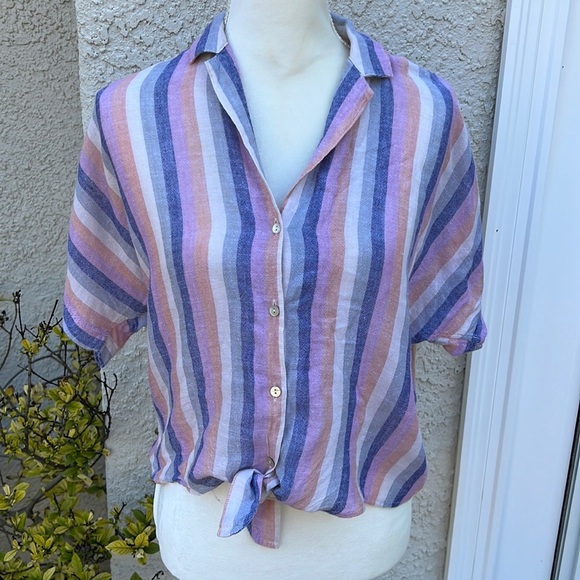 RAILS Marley Mandalay Striped Linen Crop Tie Button up Top Women's Size S - Picture 2 of 9